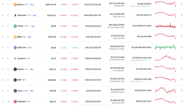 Bitcoin rớt khỏi ngưỡng 40.000 USD, sắc đỏ lan rộng khắp thị trường tiền ảo - Ảnh 2.
